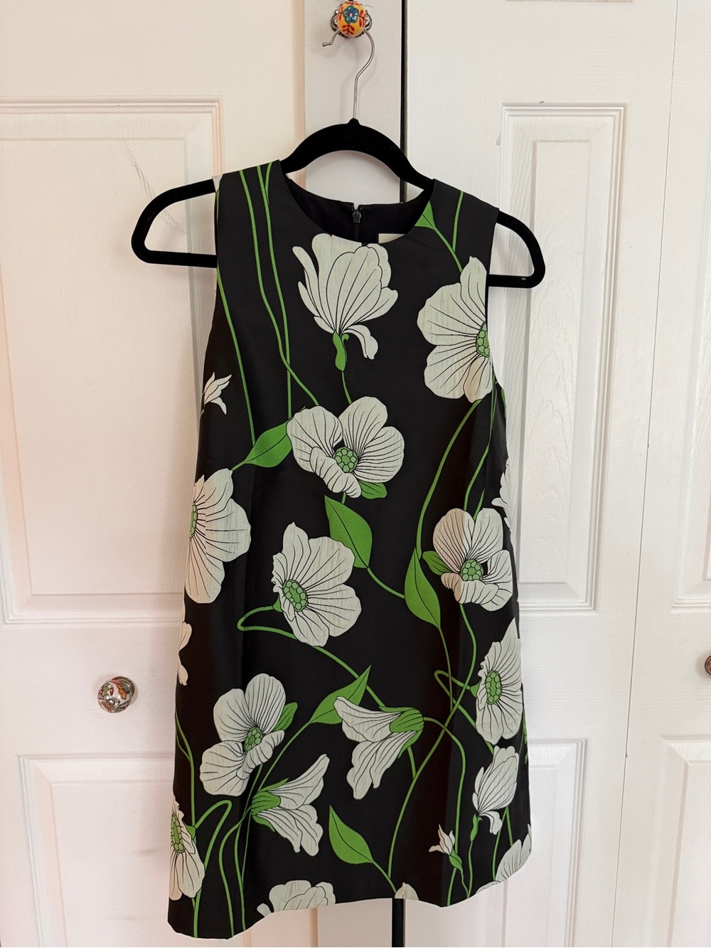 Tuckernuck Black Mini Dress with White Floral Print and Green Vines